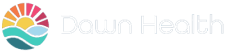 Dawn Health logo featuring a colorful sunrise over waves next to the company name in white text.