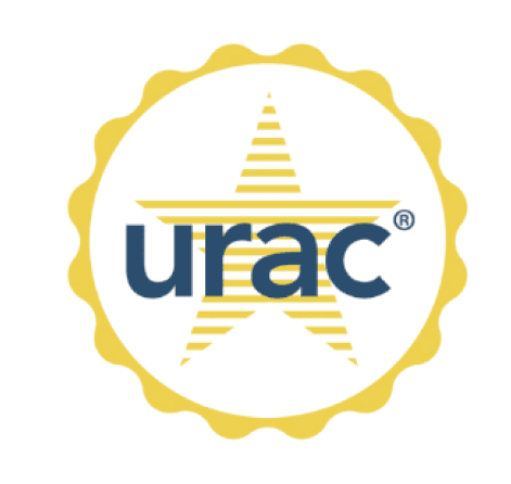 URAC accreditation badge featuring a gold star with the letters 'urac' in blue.